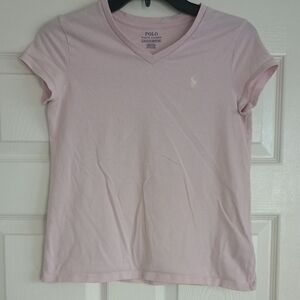 Pink V-Neck Cap Sleeve Fitted T-Shirt